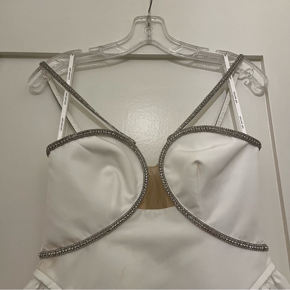 Self Portrait Crystal Embellished Diamante Taffeta Mini Dress in White - Size 2 - Picture 6 of 16